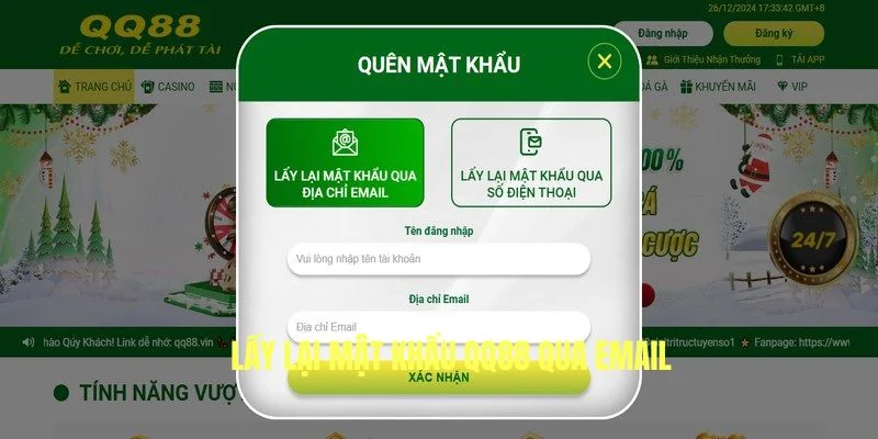 Khắc phục quên mật khẩu QQ88 qua email